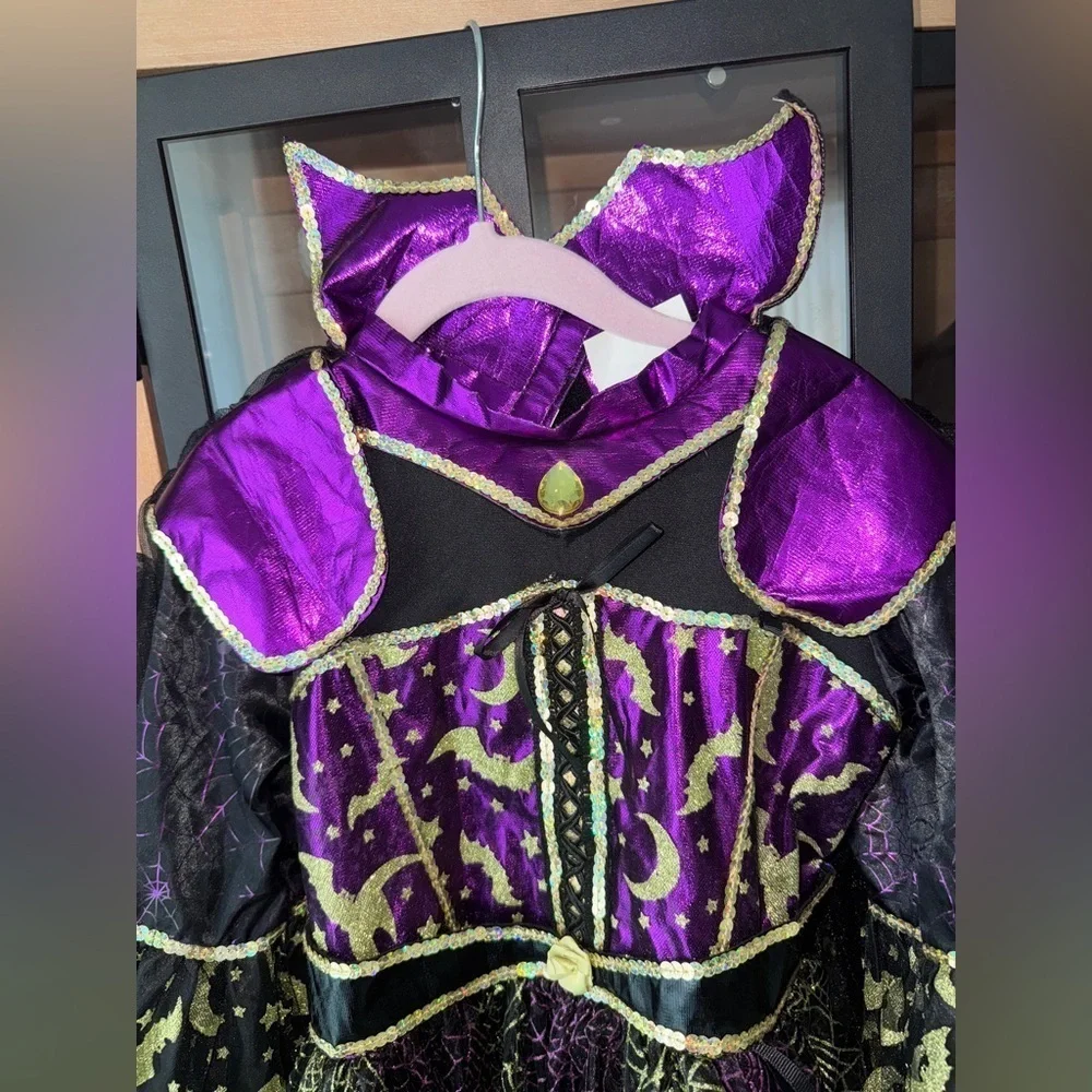 Toddler Witch costume dress glitter bats moon spiderweb halloween sequins girls